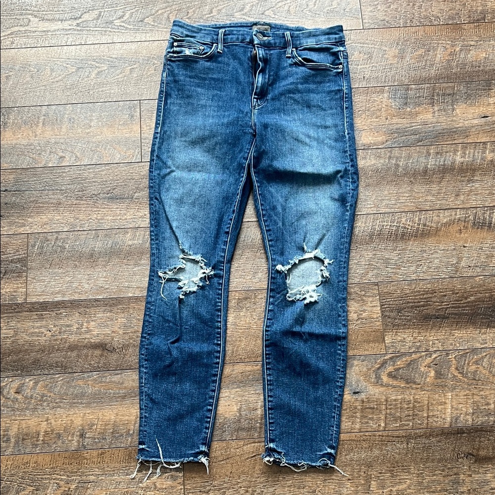 MOTHER Distressed Dark Blue Skinny Jeans
